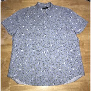 Mens J Crew‎ Mercantile Blue Short Sleeve Button Up Lime Salt Shakers Beachy XL